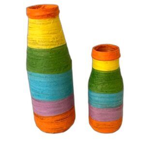 RAINBOW PRIDE Wrapped Colorful Glass Vases 8.5 and 6 inches Tall Set of 2